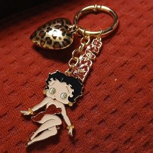 Betty Boop Keychain with Leopard Heart Charm Bag Charm
